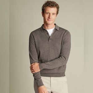 Charles Tyrwhitt Pure Merino Polo Neck Jumper Mocha - L